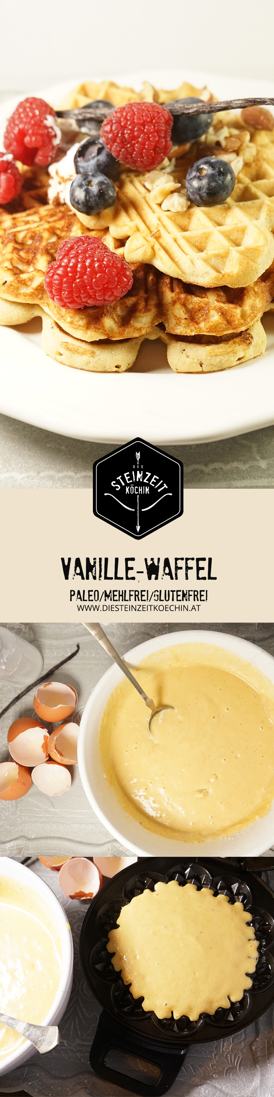 Paleo-Vanille Waffeln, kohlenhydratarm, ballastoffreich und basisch, eine gesunde Frühstücksidee für den Sonntag, ideal zum Abnehmen ohne Mehl und ohne Getreide.