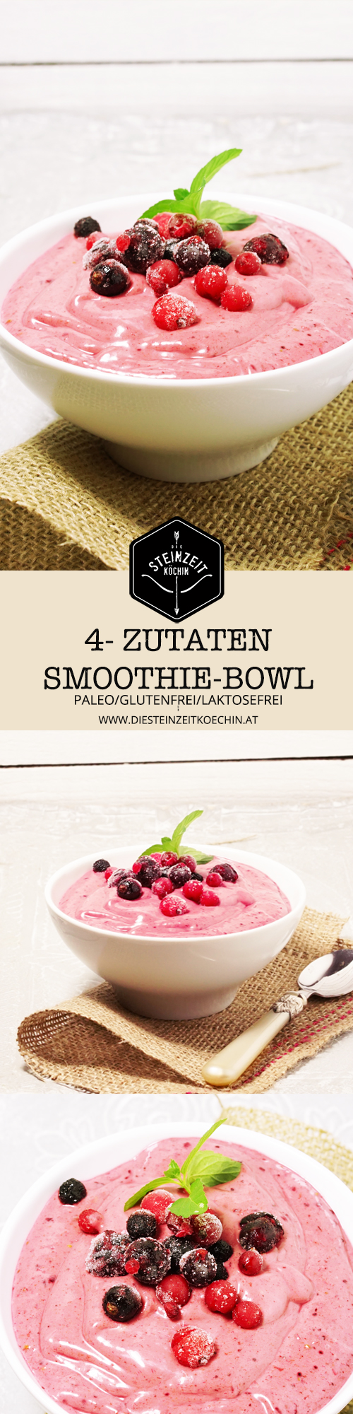 Smoothie Bowl mit Beeren, low carb, paleo, wenig kohlenhydrate, gesundes Frühstück, schlank, ideal zum Abnehmen, Frühstücksidee, wenige Zutaten, gesund ernähren, schnell zubereitet, zuckerfrei, 