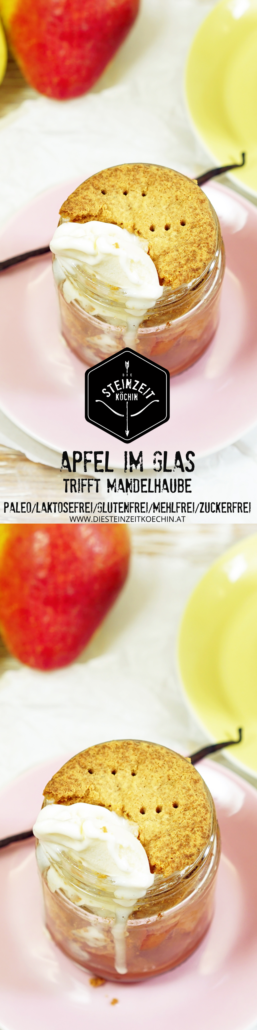 Bratapfel-mit-mehlfreiem-Mürbteig, gesundes Dessert, mehlfrei gebacken, vegan, eine schnelle Süßspeise, gesund mit wenigen Kalorien, ohne Milchpordukte, wenig kohlenhydrate, zuckerfrei, ein gesundes Rezept