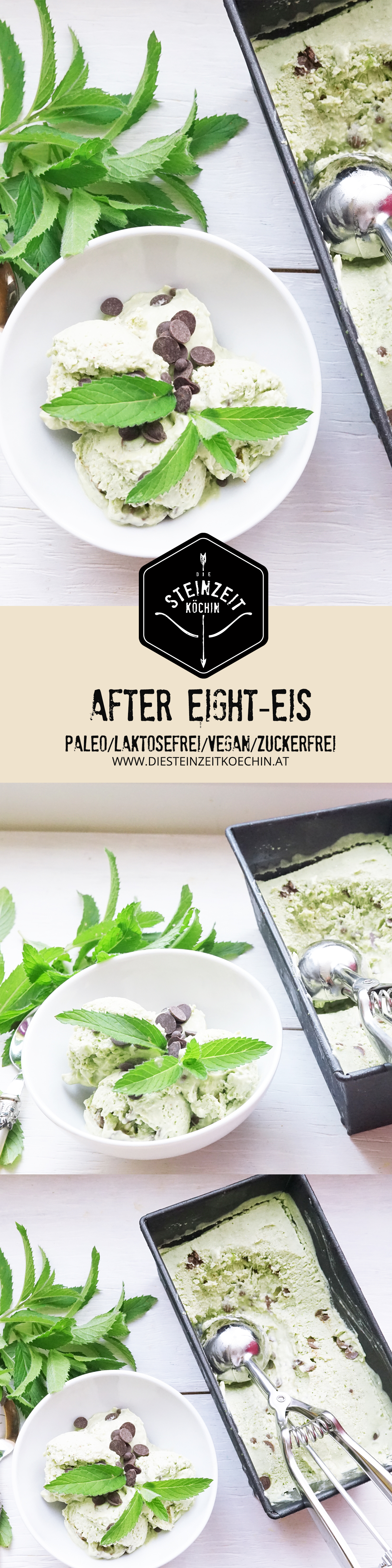 After Eight Eis, laktosefrei, veganes Eis, ohne Milch, ohne Sahne ohne Zucker, schnelles Rezept, schnelles Dessert, gesundes Eis, gesundes Rezept, Eis mit wenigen Zutaten, zuckerfrei, ohne Eismaschine, Pfefferminzeis