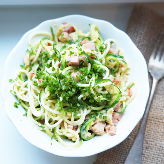 Zucchini-Nudeln alla Carbonara - Koch-Rezepte Elke Eisner Steinzeitköchin Paleo