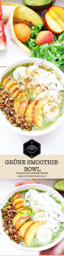 grüne-smoothie-bowl, schnelles gesundes Frühstück, smoothie bowl, genige zutaten, kalorienar, gesund, schlank und schmackhaft, zuckerfrei ideal für die gesunde Ernährung in 5 Minuten zubereitet, nur wenige Zutaten, vegan