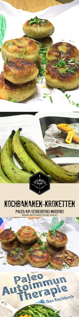 Paleo-Autoimmuntherapie Paleo Kroketten aus Kochbananen, AIP, glutenfrei, eifrai, getreidefrei, michlfrei, nussfrei, kochen nach dem Autoimmunprotokoll, ideal bei Autoimmunerkrankungen wie Hashimoto, Rheuma, Arthritis, gesundes Mittagessen Kroketten ohne Kartoffel